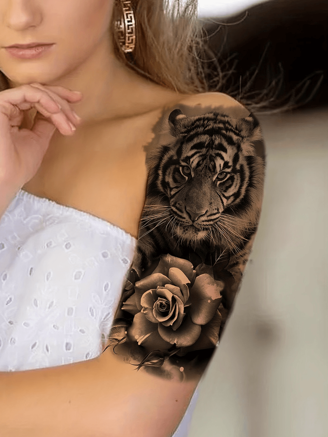 Black Tiger Compass Pattern Temporary Tattoo